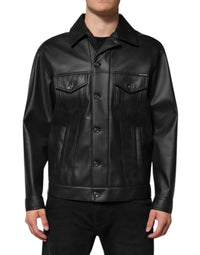 Dolce & Gabbana Black Polyester Button Down Biker Men's Jacket