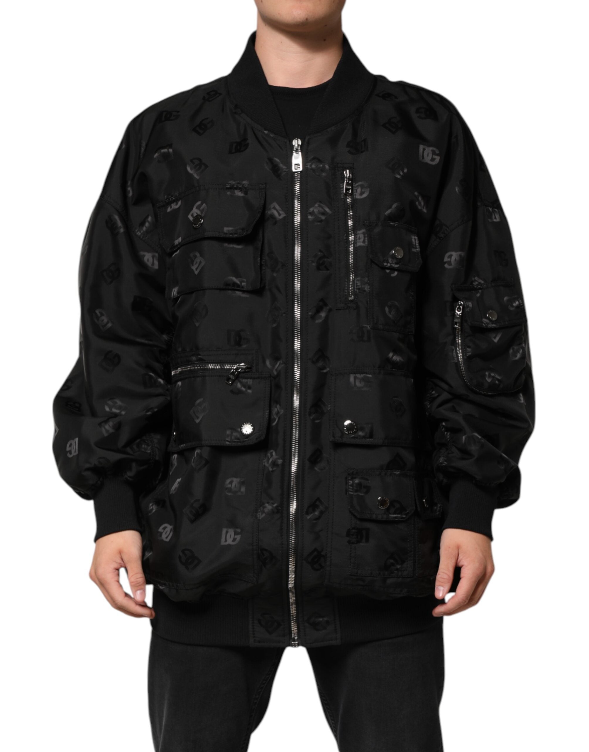 Dolce & Gabbana Black Cargo Windbraker Logo Mania Men's Jacket