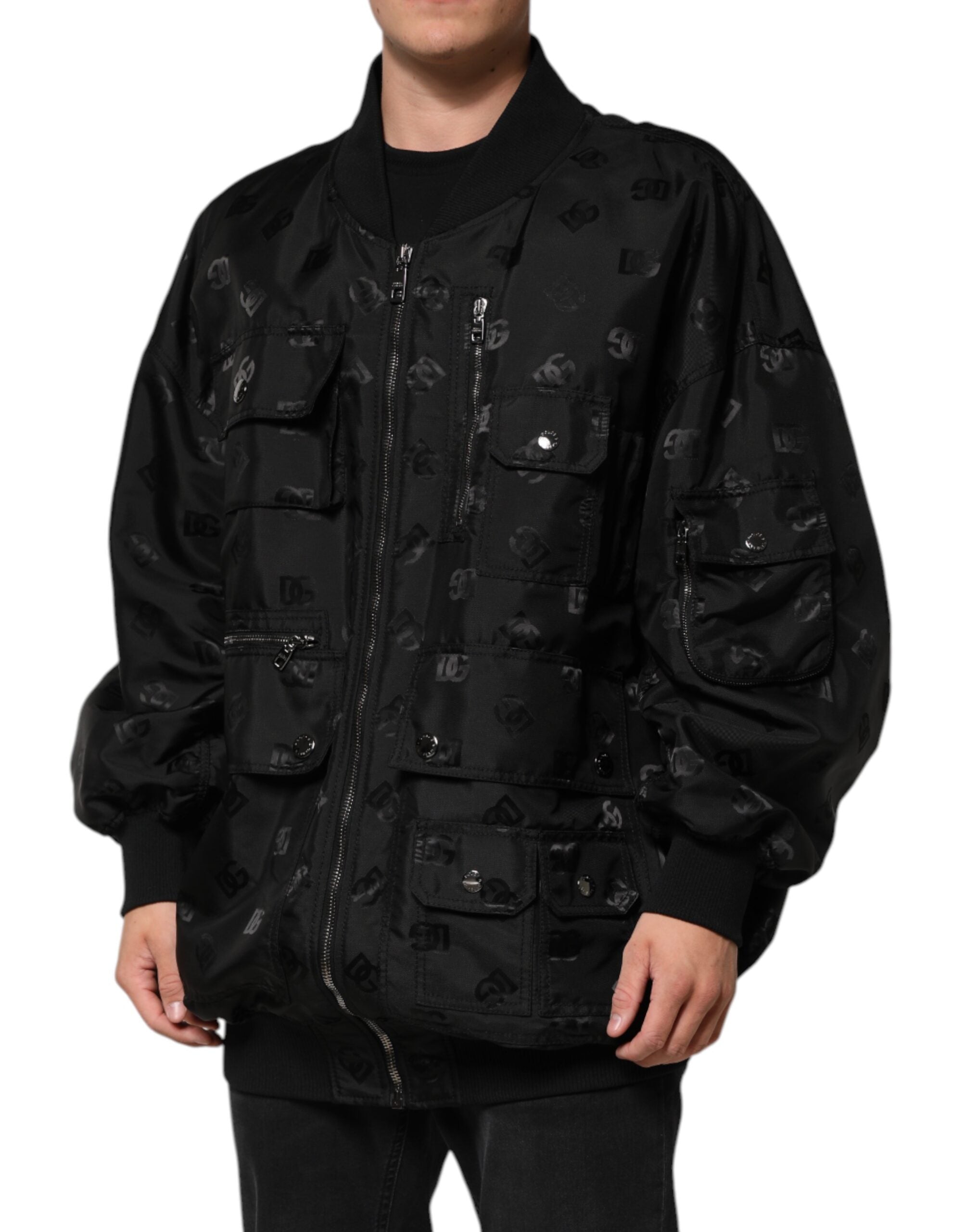 Dolce & Gabbana Black Cargo Windbraker Logo Mania Men's Jacket