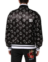 Dolce & Gabbana Black Polyester Heart Print Bomber Men's Jacket