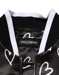 Dolce & Gabbana Black Polyester Heart Print Bomber Men's Jacket