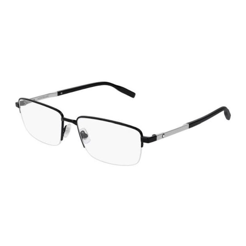 Montblanc Eyeglasses Rectangle Semi Rim, Black Frame and Clear Demo Lenses Lens MB0020O001