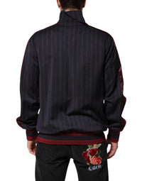 Dolce & Gabbana Blue Red Striped Logo Plaque Full Zip Men's Jacket