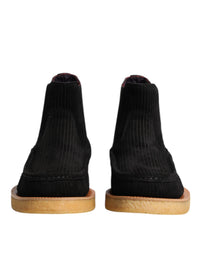 Dolce & Gabbana Black Calf Suede Slip On Ankle Boots Men's Shoes