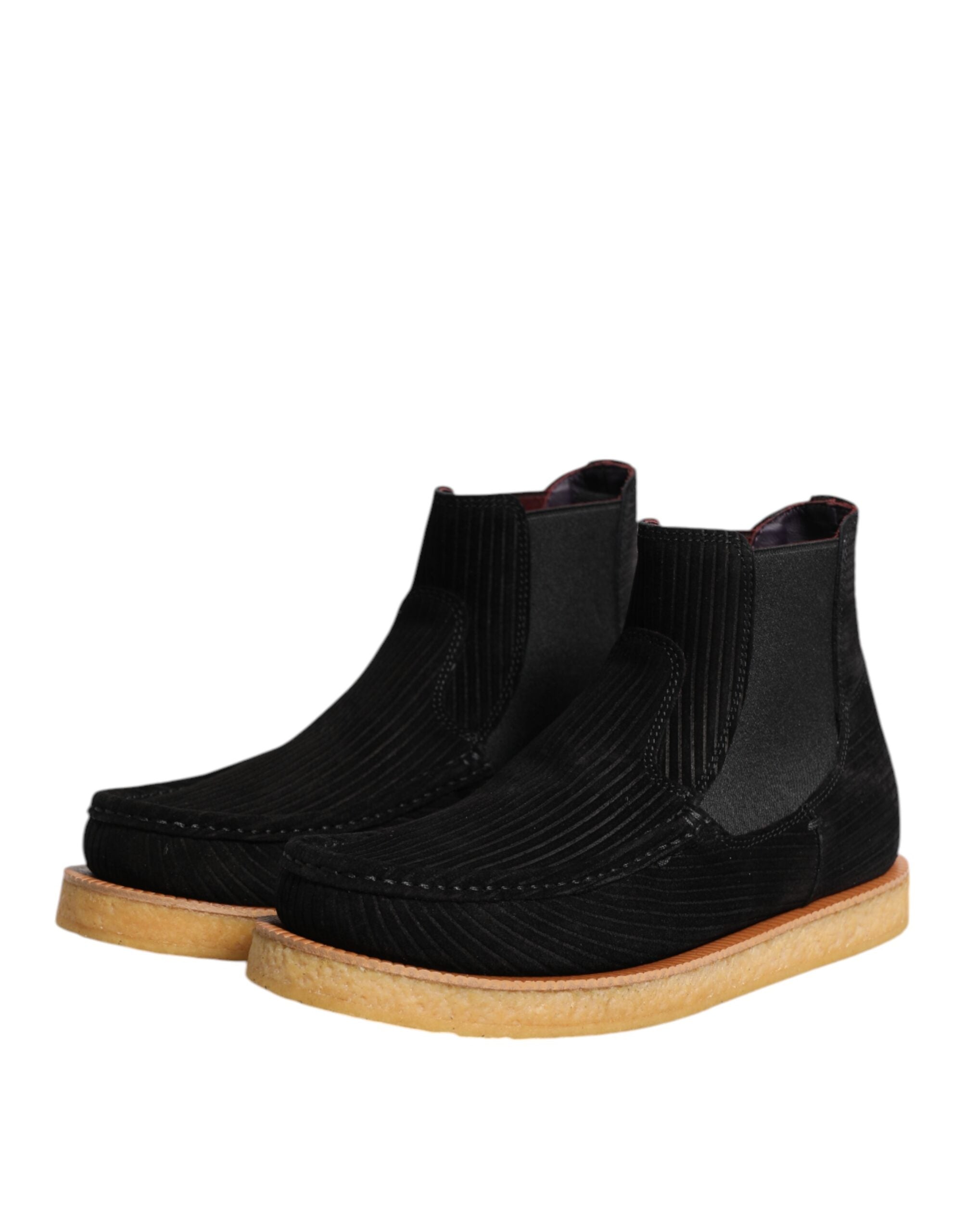 Dolce & Gabbana Black Calf Suede Slip On Ankle Boots Men's Shoes