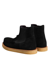 Dolce & Gabbana Black Calf Suede Slip On Ankle Boots Men's Shoes