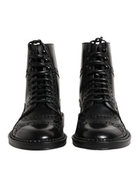 Dolce & Gabbana Black Leather Lace Up Mid Calf Boots Men's Shoes