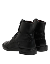 Dolce & Gabbana Black Leather Lace Up Mid Calf Boots Men's Shoes
