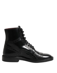 Dolce & Gabbana Black Leather Lace Up Mid Calf Boots Men's Shoes