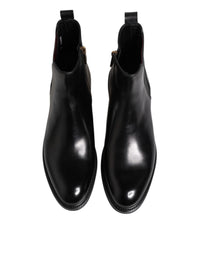Dolce & Gabbana Black Chelsea Leather Mid Calf Boots Men's Shoes