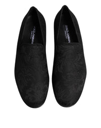 Dolce & Gabbana Black Floral Brocade Loafers Men Dress Men's Shoes