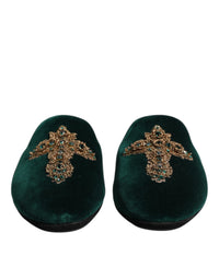 Dolce & Gabbana Dolce & Gabbana Green Velvet Cross Embellished Slippers Men's Shoes