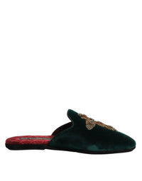 Dolce & Gabbana Dolce & Gabbana Green Velvet Cross Embellished Slippers Men's Shoes