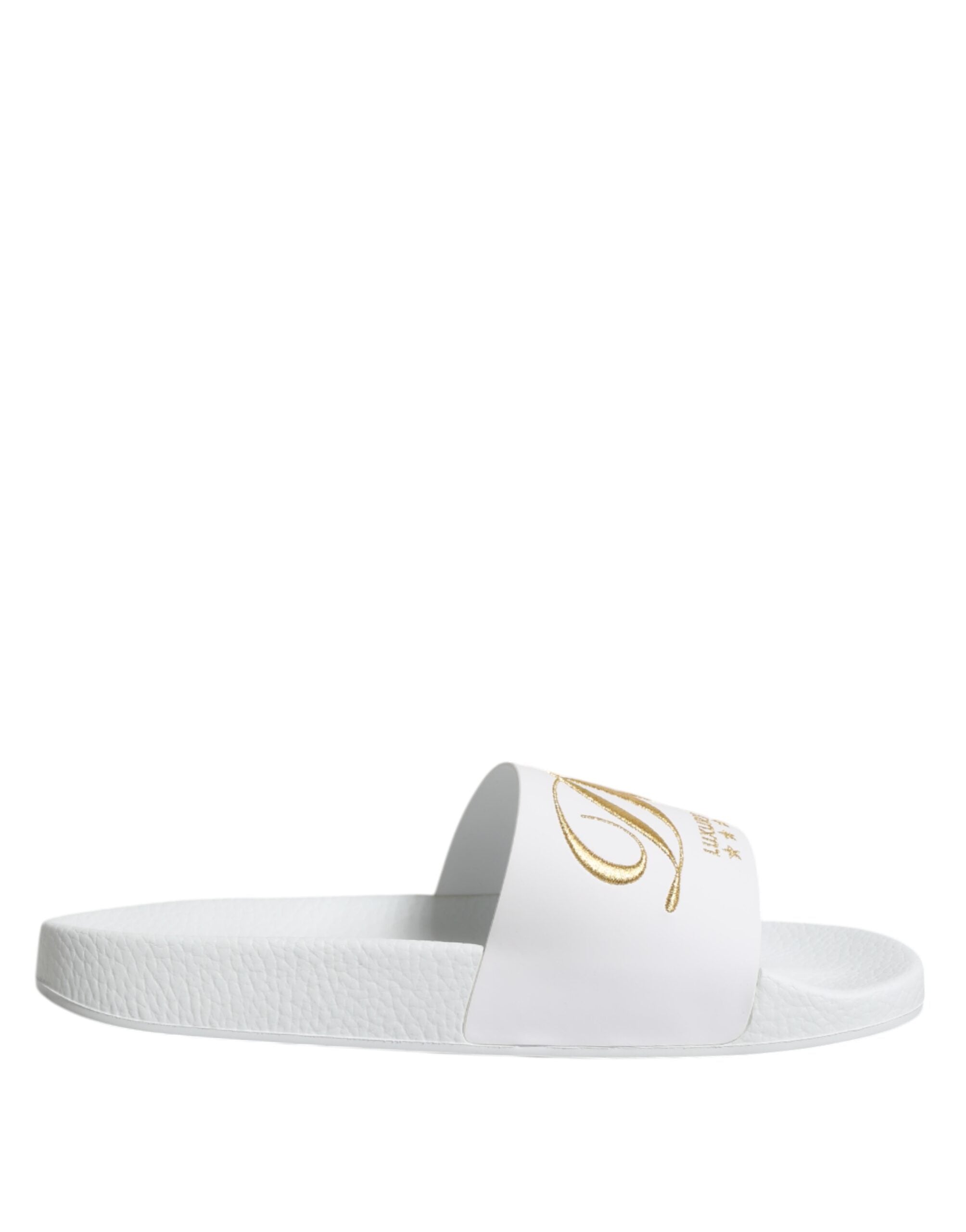 Dolce & Gabbana Dolce & Gabbana White Leather Slides Sandals Beachwear Men's Shoes