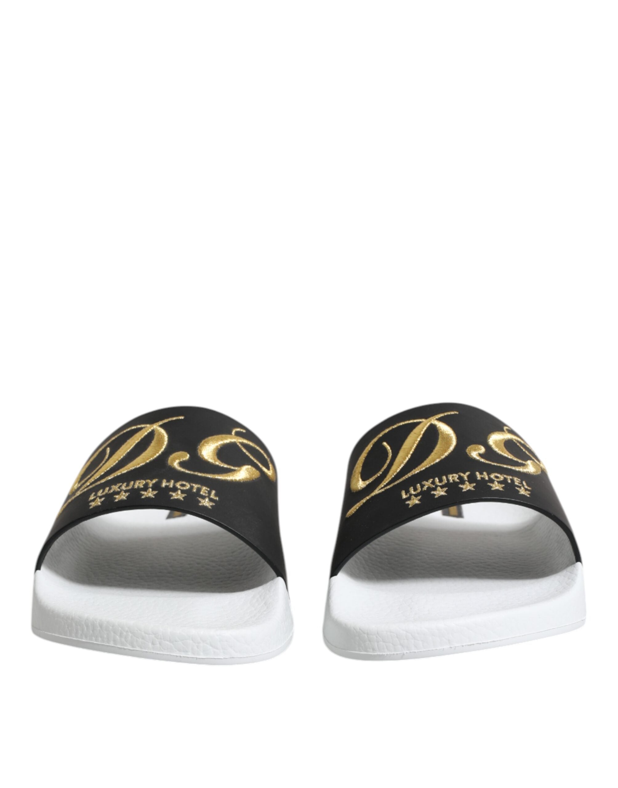 Dolce & Gabbana Dolce & Gabbana White Black Leather Sandals Beachwear Men's Shoes