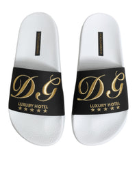 Dolce & Gabbana Dolce & Gabbana White Black Leather Sandals Beachwear Men's Shoes