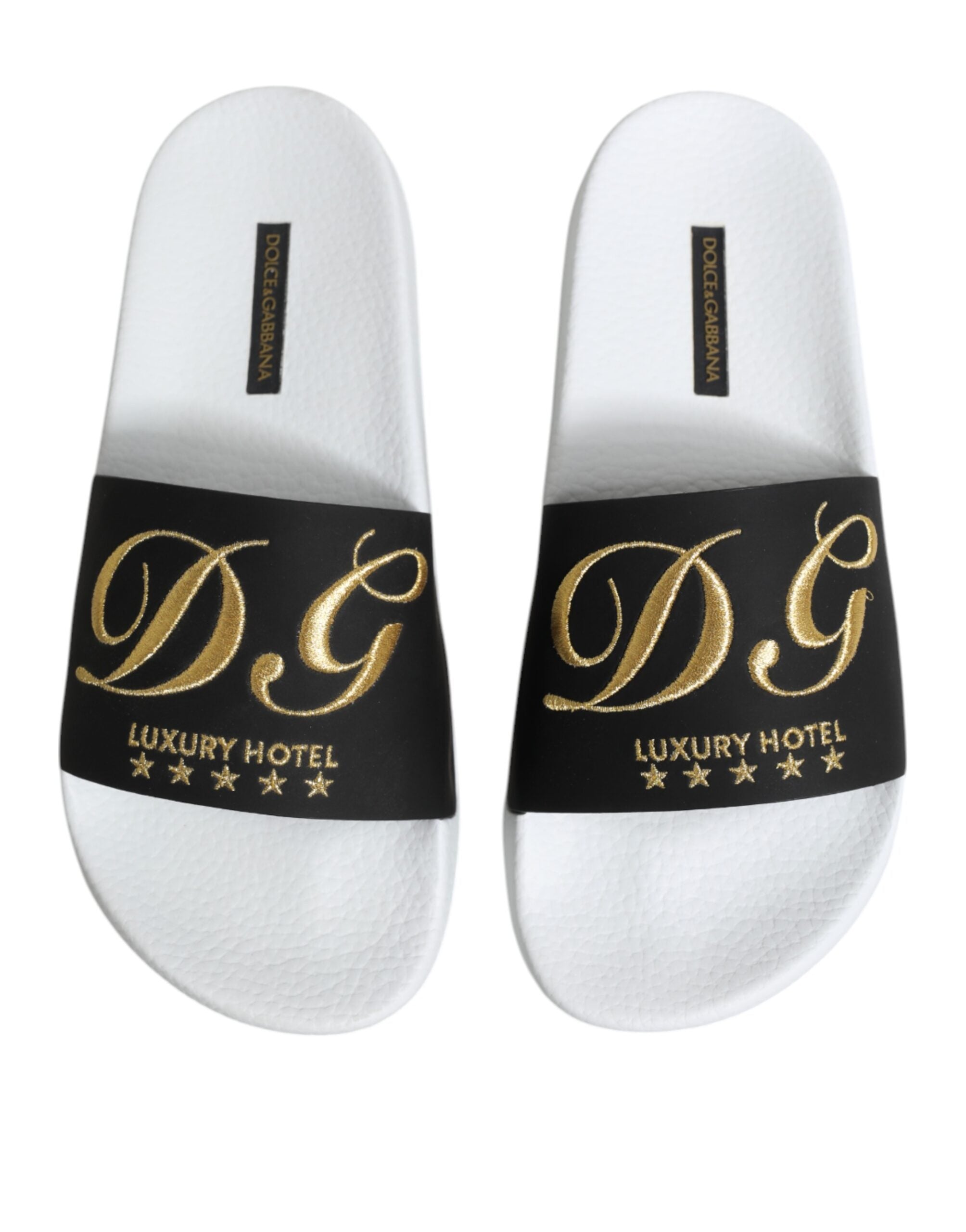 Dolce & Gabbana Dolce & Gabbana White Black Leather Sandals Beachwear Men's Shoes