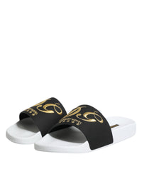 Dolce & Gabbana Dolce & Gabbana White Black Leather Sandals Beachwear Men's Shoes