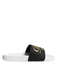 Dolce & Gabbana Dolce & Gabbana White Black Leather Sandals Beachwear Men's Shoes