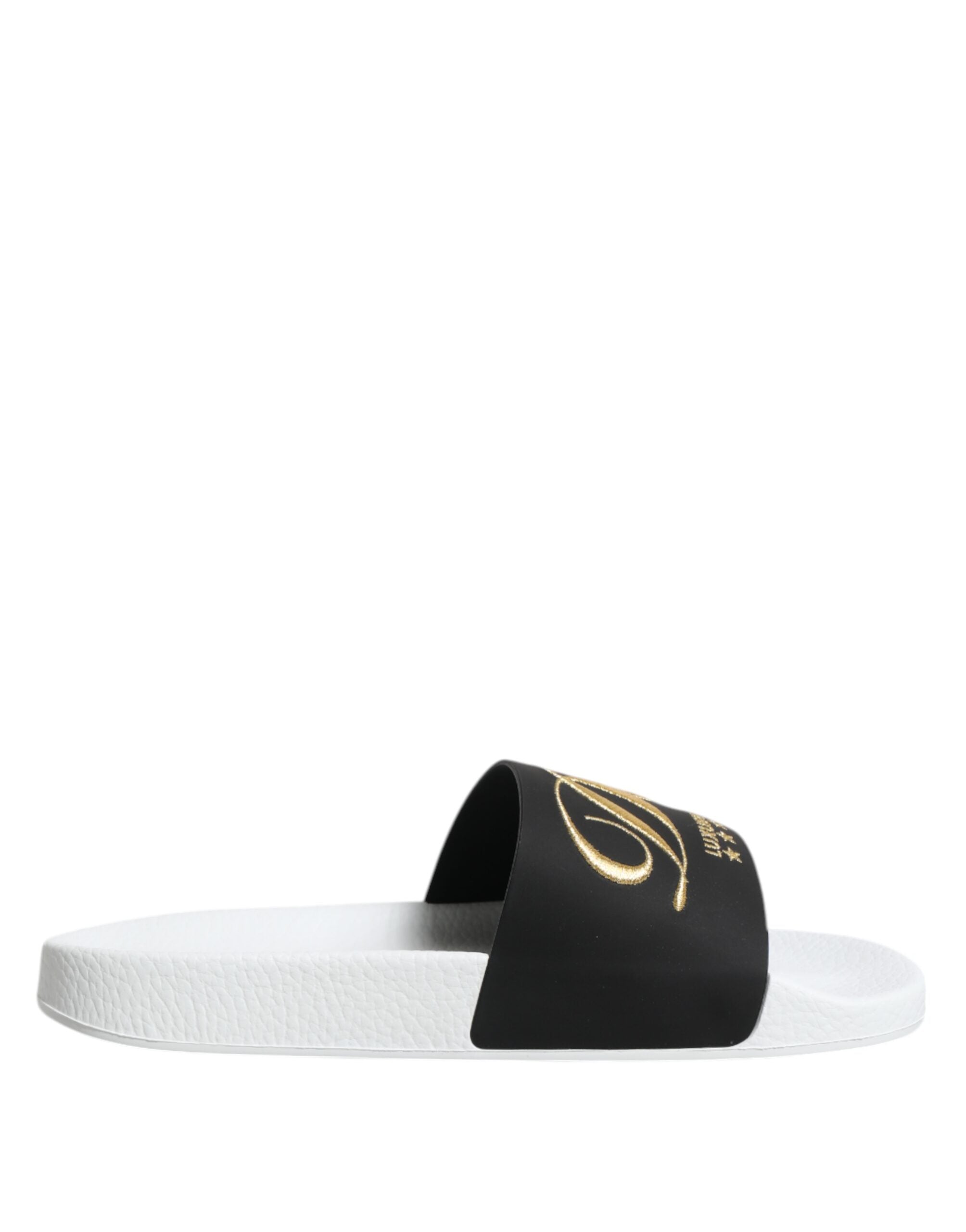 Dolce & Gabbana Dolce & Gabbana White Black Leather Sandals Beachwear Men's Shoes