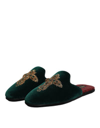 Dolce & Gabbana Dolce & Gabbana Green Velvet Cross Embellished Slippers Men's Shoes