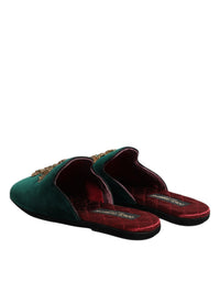 Dolce & Gabbana Dolce & Gabbana Green Velvet Cross Embellished Slippers Men's Shoes
