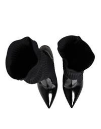 Dolce & Gabbana Black Leather Ribbed Knit Knee Boots Women's Shoes