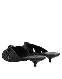 Dolce & Gabbana Black Leather Heels Slides Sandals Women's Shoes