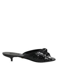 Dolce & Gabbana Black Leather Heels Slides Sandals Women's Shoes
