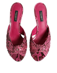 Dolce & Gabbana Pink Leather Heels Slides Sandals Women's Shoes