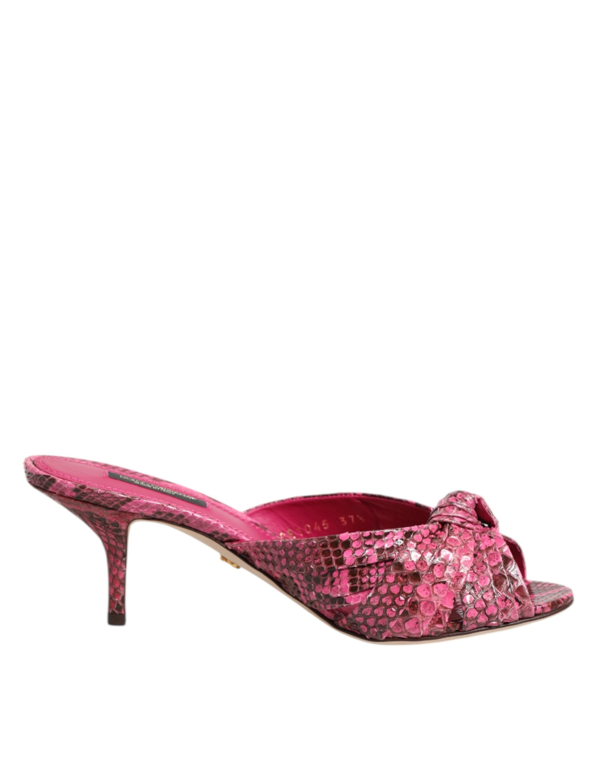 Dolce & Gabbana Pink Leather Heels Slides Sandals Women's Shoes