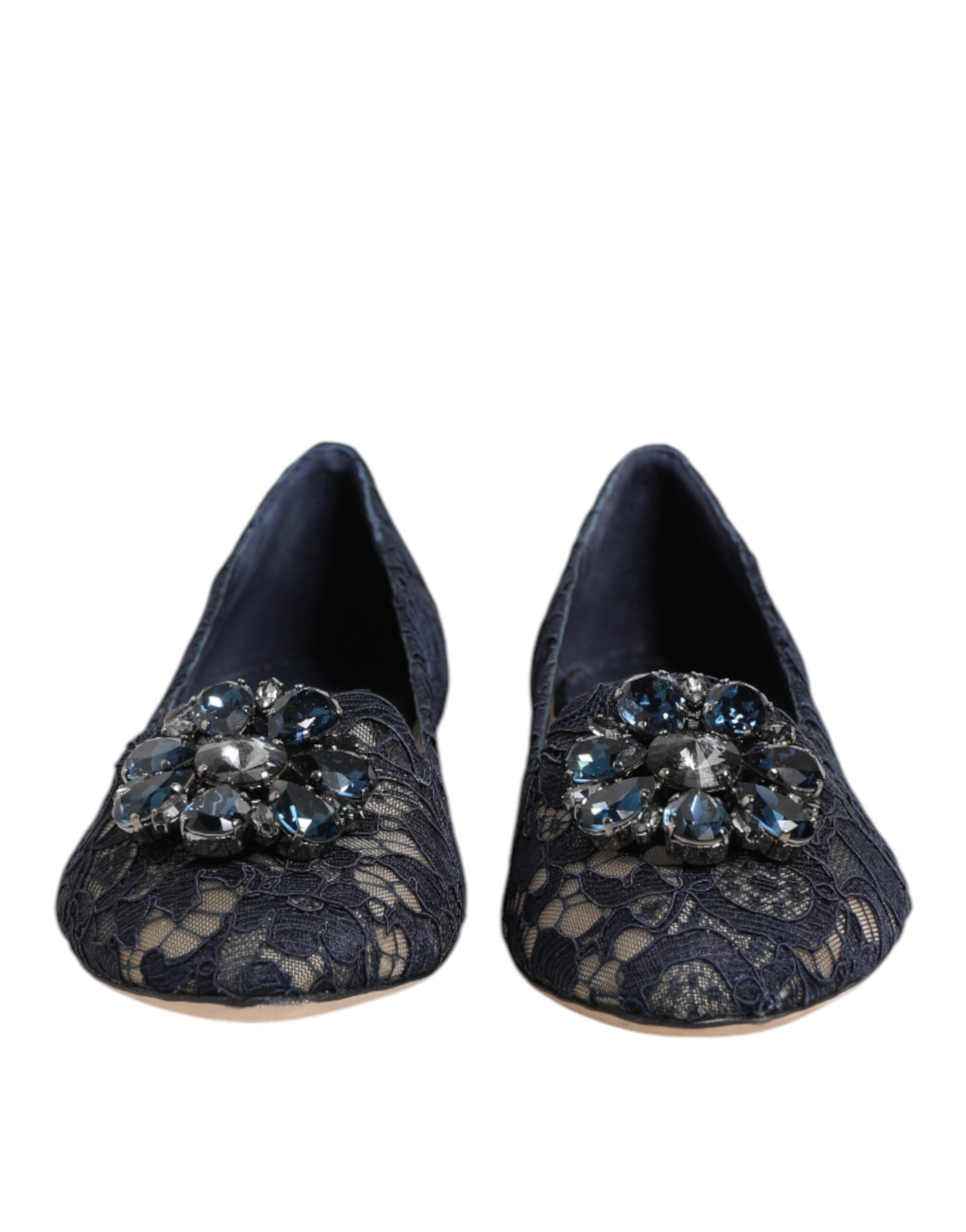 Dolce & Gabbana Dolce & Gabbana Blue Taormina Lace Crystals Flats Women's Shoes