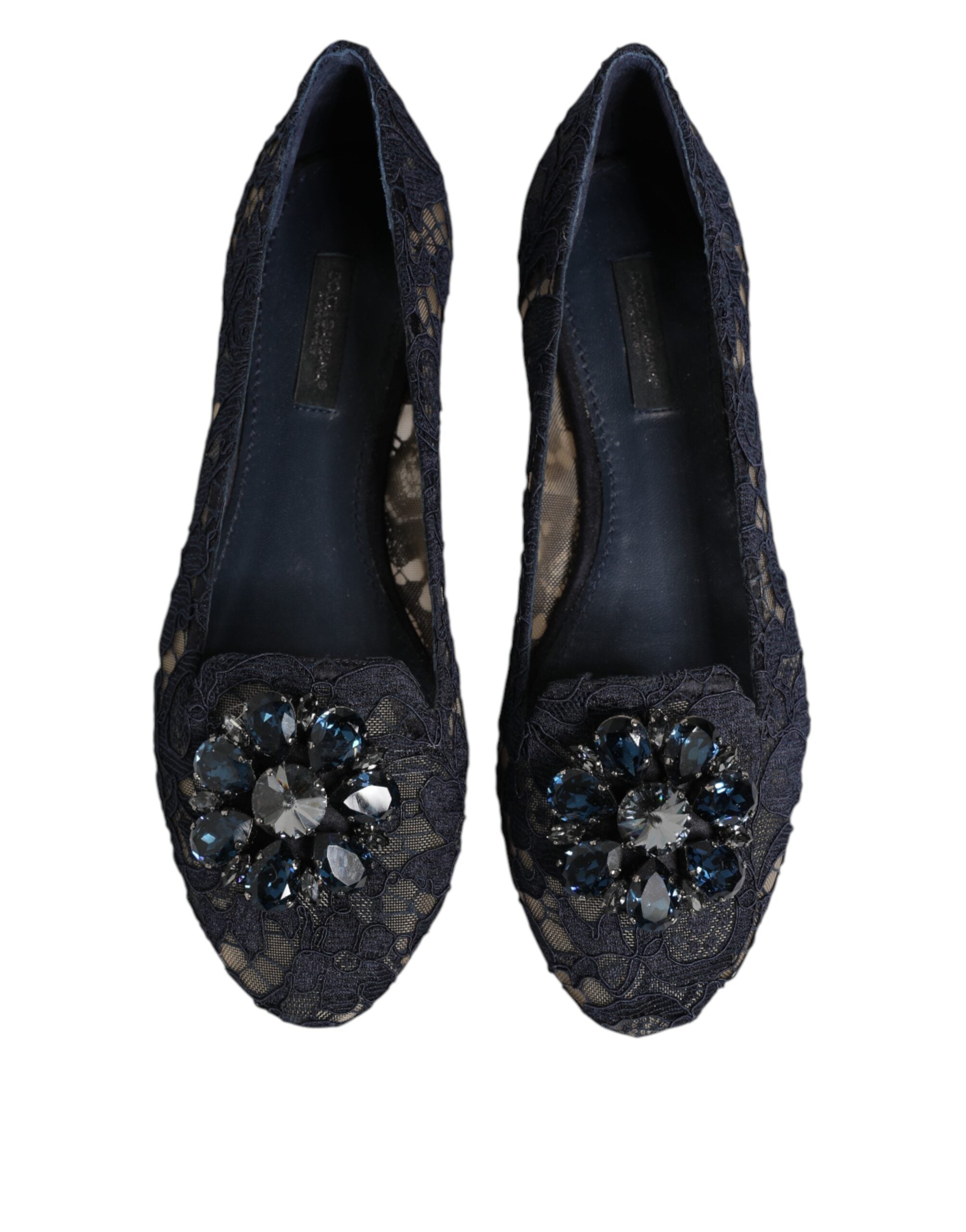 Dolce & Gabbana Dolce & Gabbana Blue Taormina Lace Crystals Flats Women's Shoes