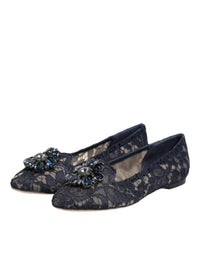 Dolce & Gabbana Dolce & Gabbana Blue Taormina Lace Crystals Flats Women's Shoes
