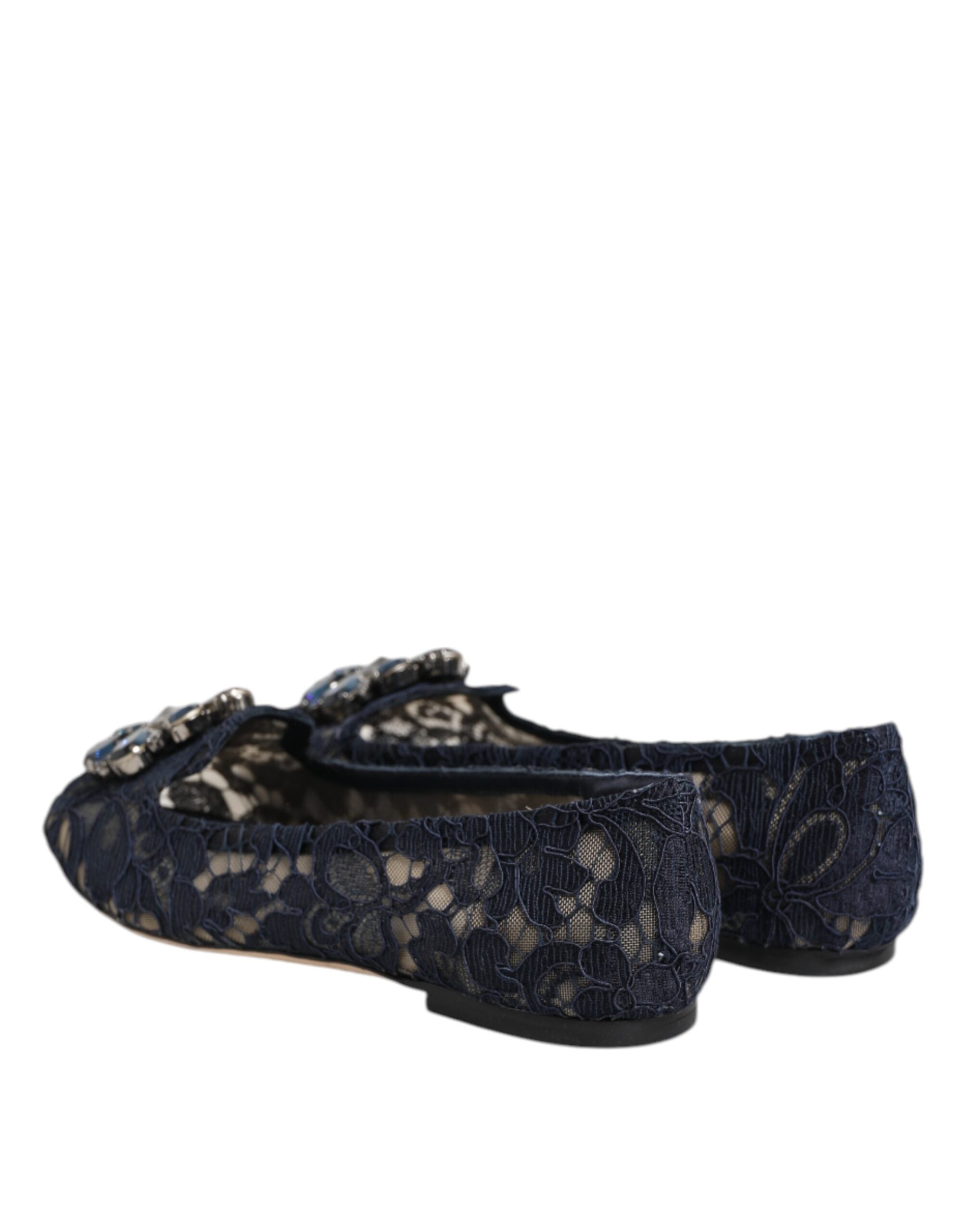 Dolce & Gabbana Dolce & Gabbana Blue Taormina Lace Crystals Flats Women's Shoes