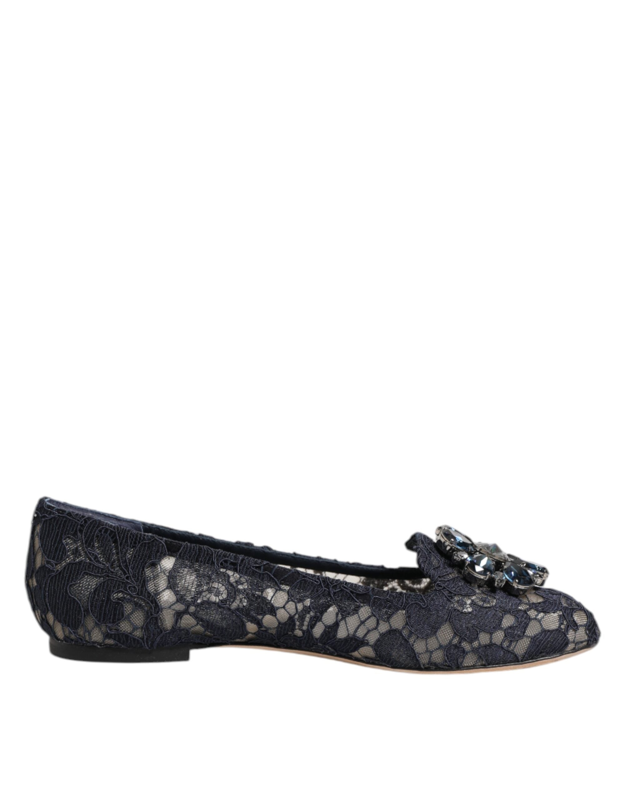 Dolce & Gabbana Dolce & Gabbana Blue Taormina Lace Crystals Flats Women's Shoes