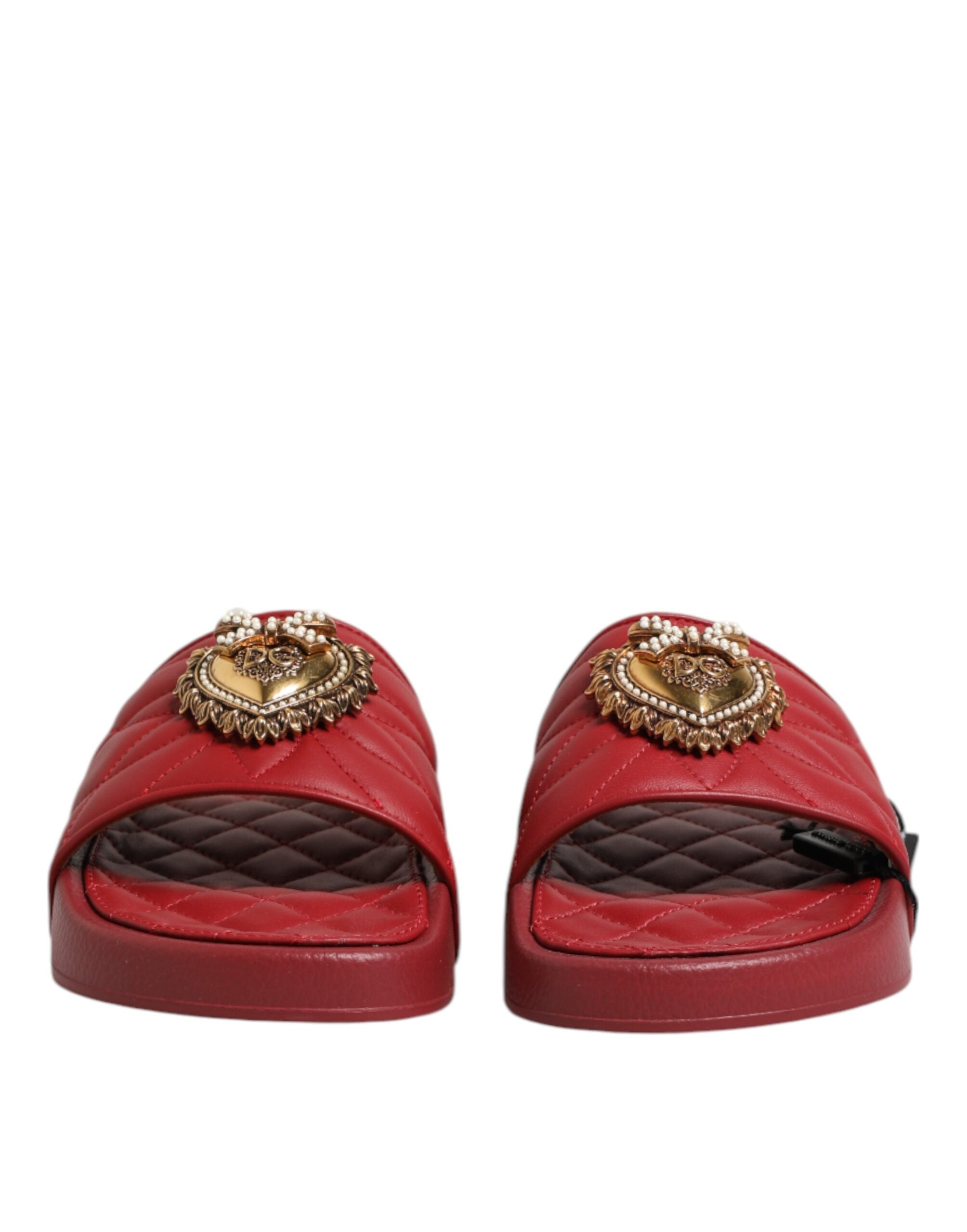 Dolce & Gabbana Dolce & Gabbana Red Devotion Matelassé Leather Slides Women's Shoes