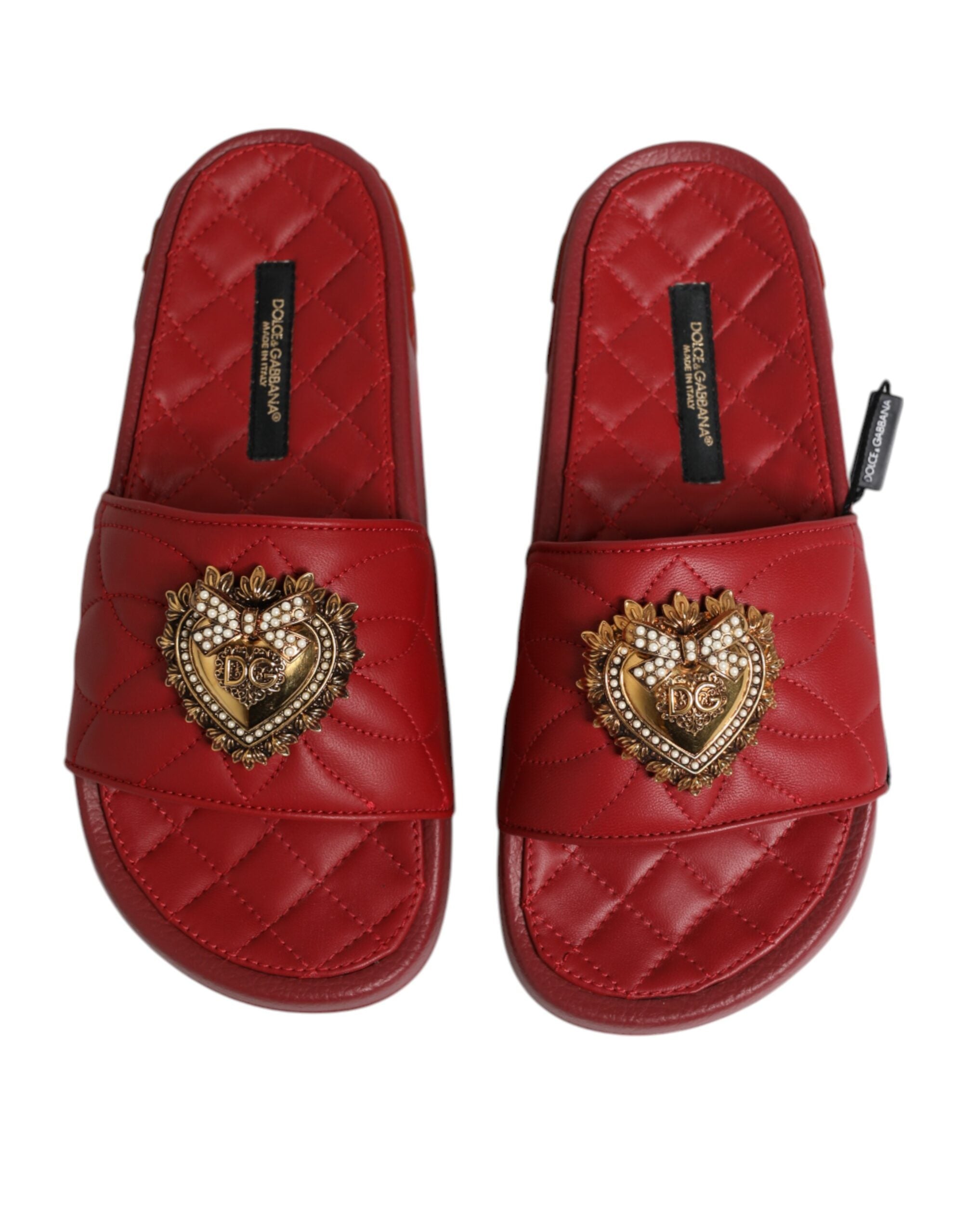 Dolce & Gabbana Dolce & Gabbana Red Devotion Matelassé Leather Slides Women's Shoes