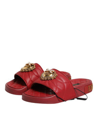 Dolce & Gabbana Dolce & Gabbana Red Devotion Matelassé Leather Slides Women's Shoes