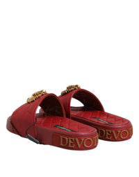 Dolce & Gabbana Dolce & Gabbana Red Devotion Matelassé Leather Slides Women's Shoes