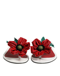Dolce & Gabbana Dolce & Gabbana Red White KEIRA Flower Leather Sandals Women's Shoes