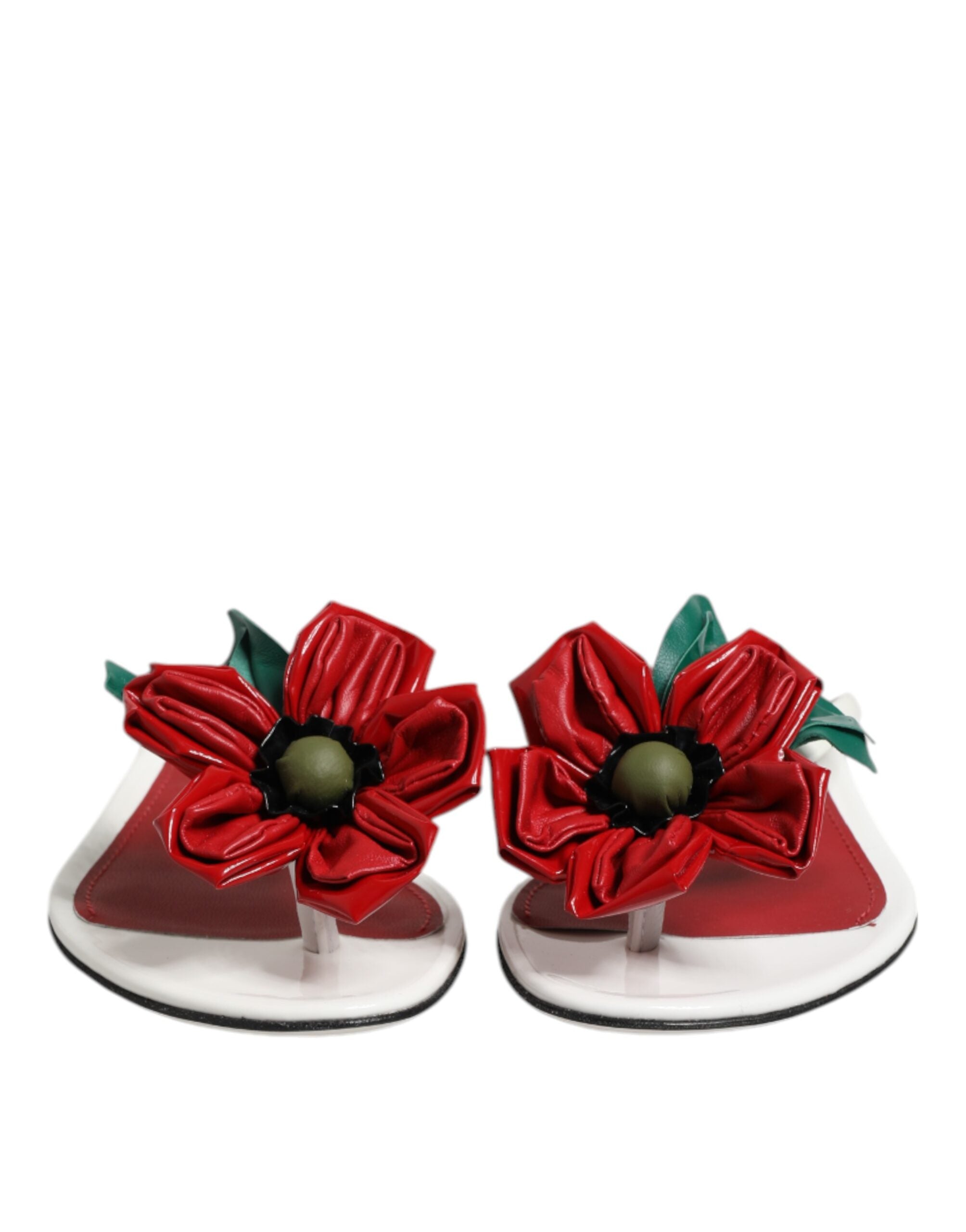 Dolce & Gabbana Dolce & Gabbana Red White KEIRA Flower Leather Sandals Women's Shoes