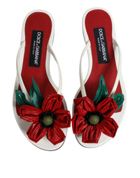 Dolce & Gabbana Dolce & Gabbana Red White KEIRA Flower Leather Sandals Women's Shoes