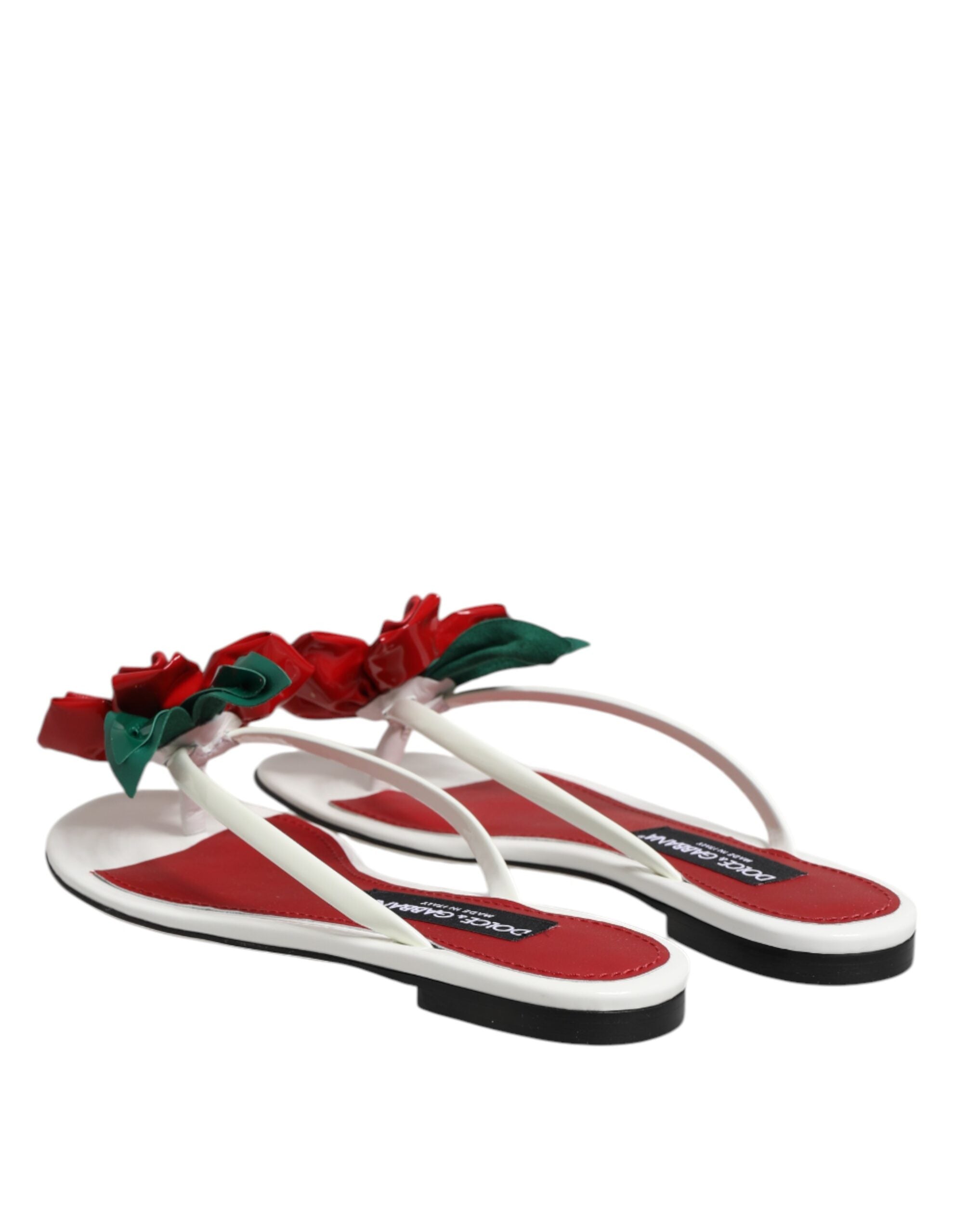 Dolce & Gabbana Dolce & Gabbana Red White KEIRA Flower Leather Sandals Women's Shoes