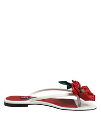 Dolce & Gabbana Dolce & Gabbana Red White KEIRA Flower Leather Sandals Women's Shoes