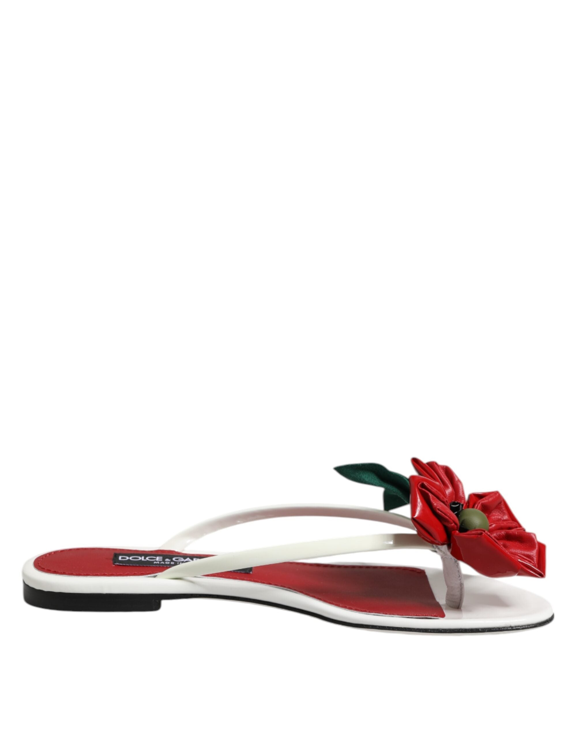 Dolce & Gabbana Dolce & Gabbana Red White KEIRA Flower Leather Sandals Women's Shoes
