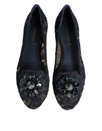 Dolce & Gabbana Dolce & Gabbana Blue Taormina Lace Crystals Flats Women's Shoes