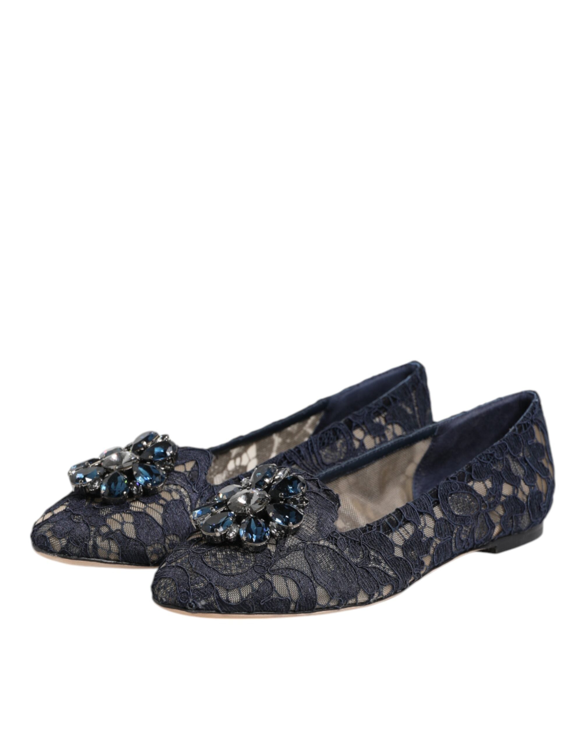 Dolce & Gabbana Dolce & Gabbana Blue Taormina Lace Crystals Flats Women's Shoes
