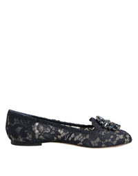 Dolce & Gabbana Dolce & Gabbana Blue Taormina Lace Crystals Flats Women's Shoes