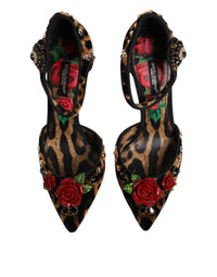 Dolce & Gabbana Brown Leopard Crystal Roses Pumps Women's Shoes